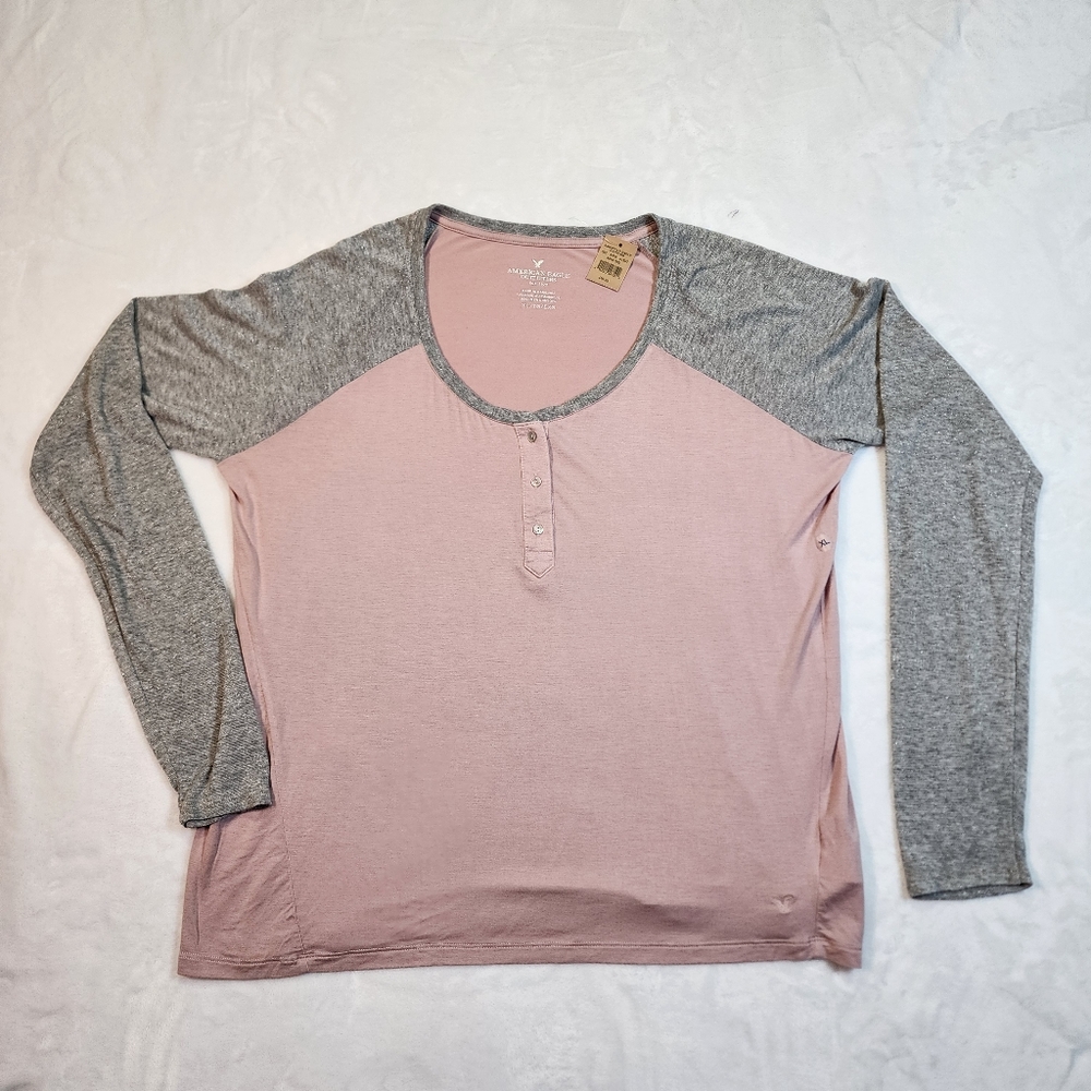 AEO | Metallic Long-Sleeve Henley | XL